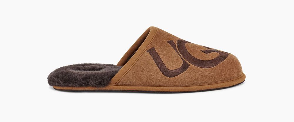 Ugg Slipper Mens - Ugg Scuff Logo Brown - 174DAOEHU